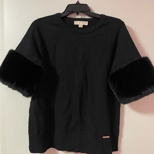 Michael Kors Black Sweater with Faux Fur Sleeves